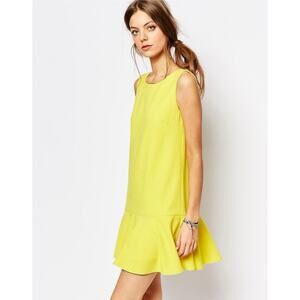 Suncoo Women’s Yellow Drop Waist Mini Dress Ruffles Sleeveless Loose Fit Size S